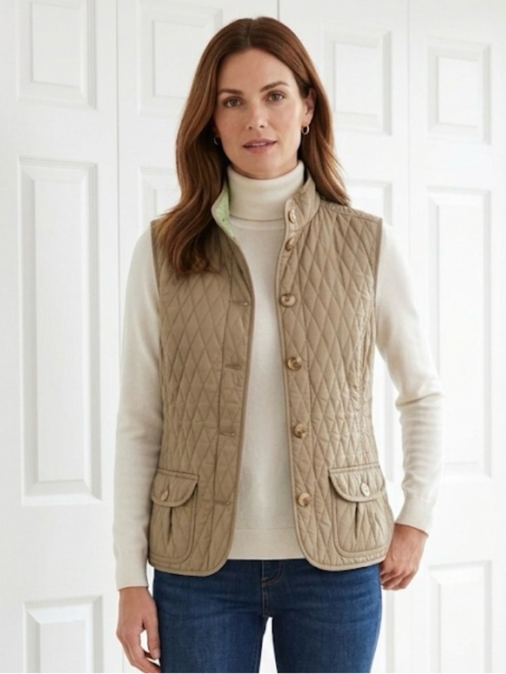 VAN HEUSEN Quilted Lightweight Vest, Women’s M, Tan